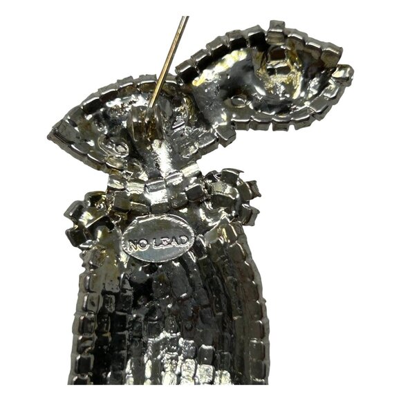 Vintage Rhinestone Encrusted Rabbit Brooch Pin Accents No Lead Sparkle Teal Pink - Picture 4 of 10